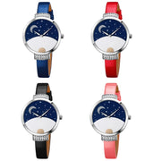 SKMEI 9279 Stainless Steel Buckle Genuine Leather Strap Water-resistant Quartz Watch(Blue)