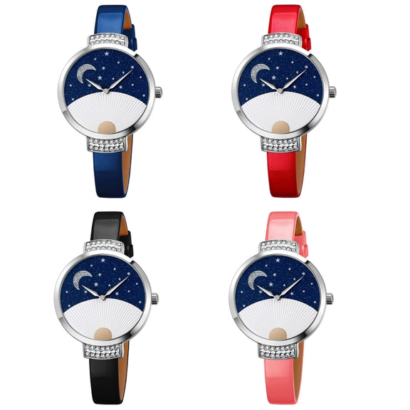 SKMEI 9279 Stainless Steel Buckle Genuine Leather Strap Water-resistant Quartz Watch(Blue)
