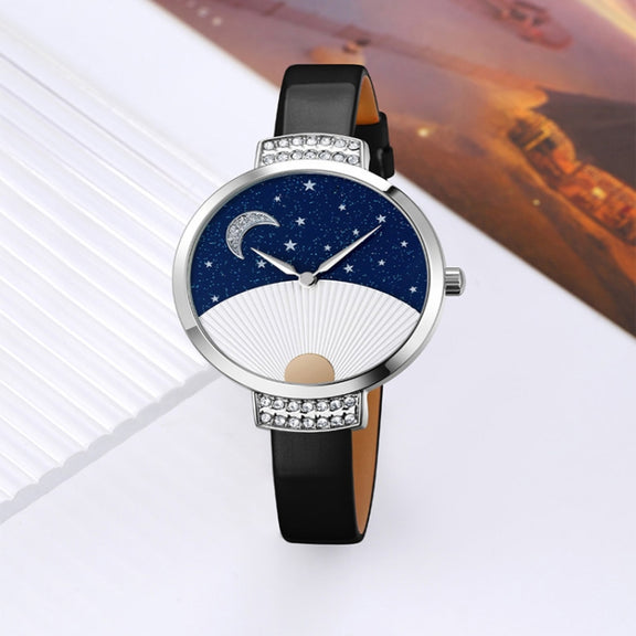 SKMEI 9279 Stainless Steel Buckle Genuine Leather Strap Water-resistant Quartz Watch(Blue)