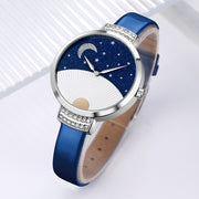 SKMEI 9279 Stainless Steel Buckle Genuine Leather Strap Water-resistant Quartz Watch(Blue)