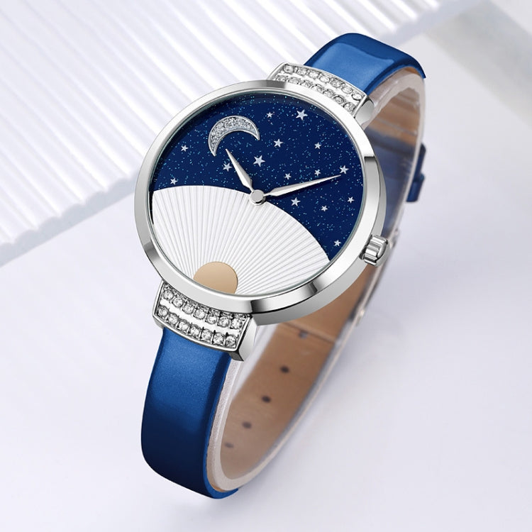 SKMEI 9279 Stainless Steel Buckle Genuine Leather Strap Water-resistant Quartz Watch(Blue)