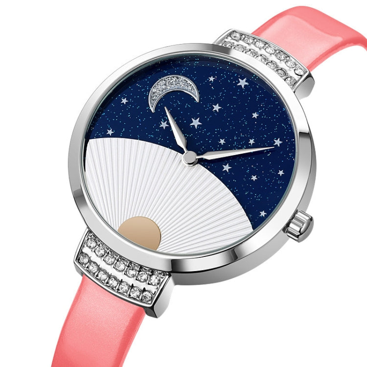 SKMEI 9279 Stainless Steel Buckle Genuine Leather Strap Waterproof Quartz Watch(Pink) - free shipping - PMC TechLife - Order now!