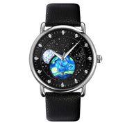 SKMEI 9283 Stainless Steel Buckle Glass Mirror Water-resistant Quartz Watch, Shape:Leather Belt(Black)