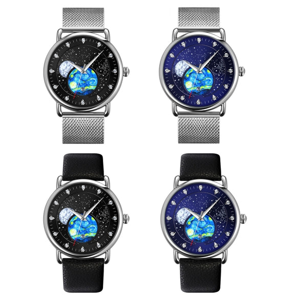 SKMEI 9283 Stainless Steel Buckle Glass Mirror Water-resistant Quartz Watch, Shape:Leather Belt(Black)