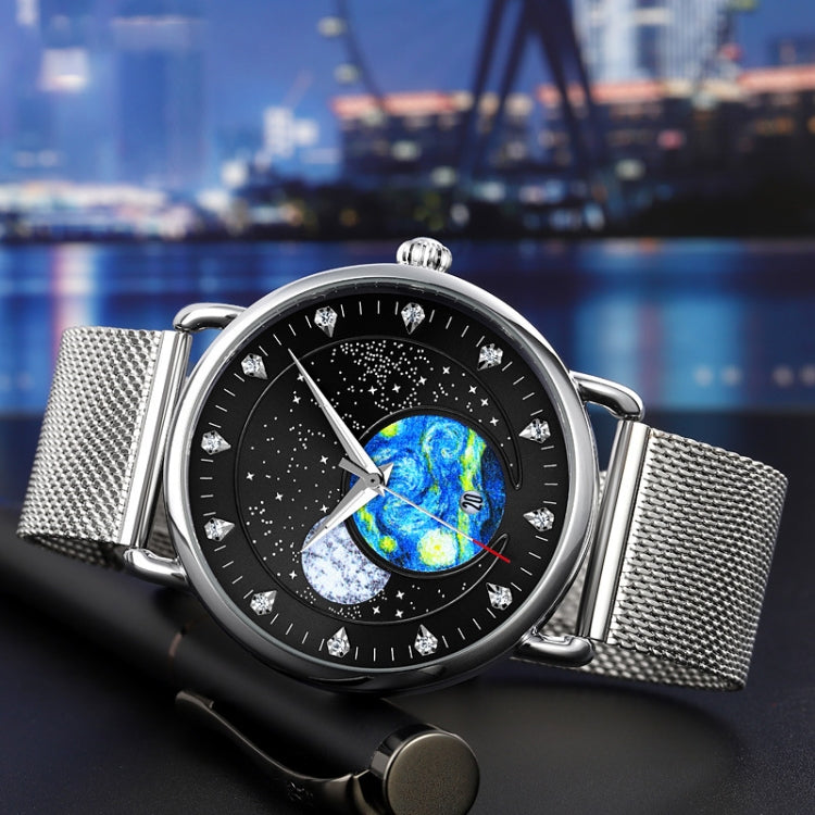 SKMEI 9283 Stainless Steel Buckle Glass Mirror Water-resistant Quartz Watch, Shape:Leather Belt(Black)