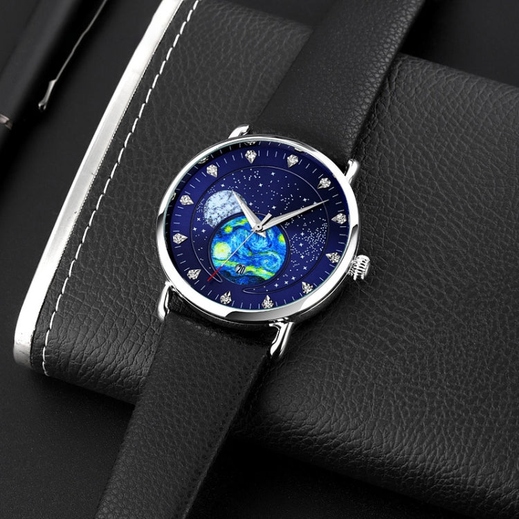 SKMEI 9283 Stainless Steel Buckle Glass Mirror Water-resistant Quartz Watch, Shape:Leather Belt(Blue)