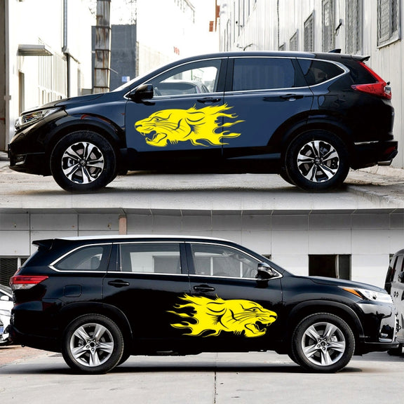 2 PCS/Set D-417 Lion Pattern Car Modified Decorative Sticker(Yellow)
