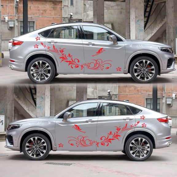 D-462 Butterfly Loves Flowers Pattern Car Modified Decorative Sticker(Red)