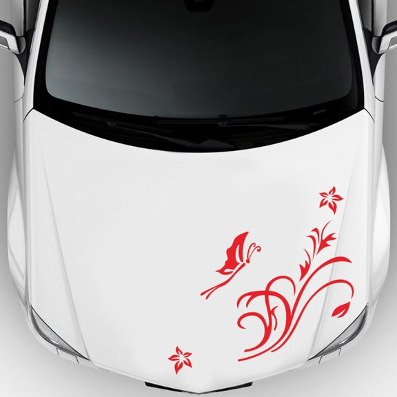 D-462 Butterfly Loves Flowers Pattern Car Modified Decorative Sticker(Red)