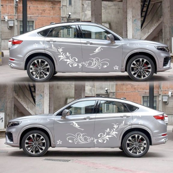 D-462 Butterfly Loves Flowers Pattern Car Modified Decorative Sticker(White)