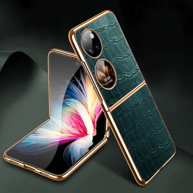 For Huawei P50 Pocket Genuine Leather Crocodile Texture Folding Phone Case(Green) - Huawei Cases by PMC TechLife | Online Shopping South Africa | PMC TechLife | Buy Now Pay Later Mobicred