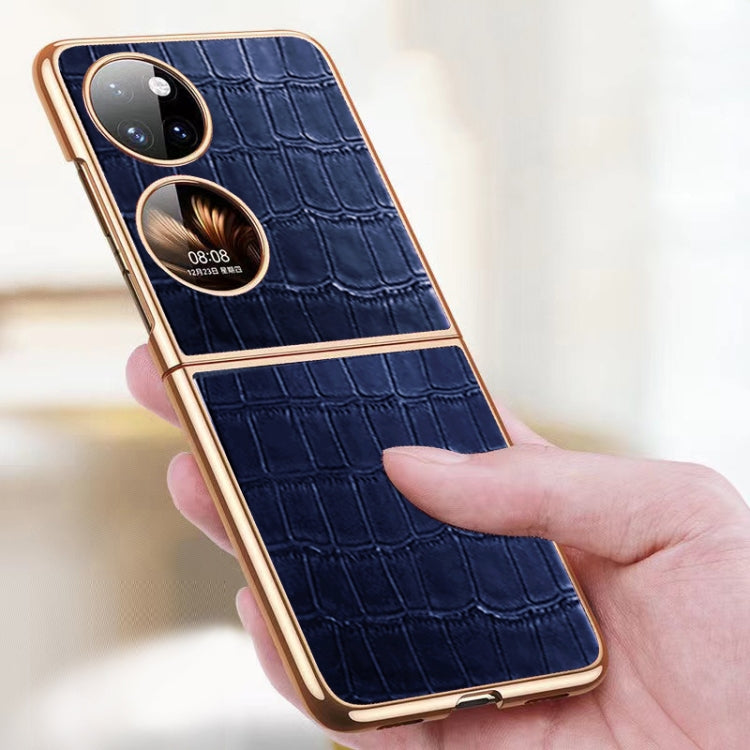 For Huawei P50 Pocket Genuine Leather Crocodile Texture Folding Phone Case(Green)