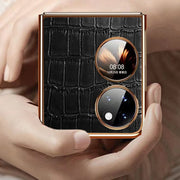 For Huawei P50 Pocket Genuine Leather Crocodile Texture Folding Phone Case(Black)