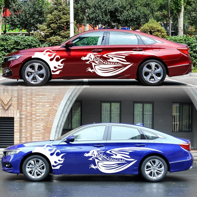 2 PCS/Set D-489 Fire-breathing Dragon Pattern Car Modified Decorative Sticker(White)