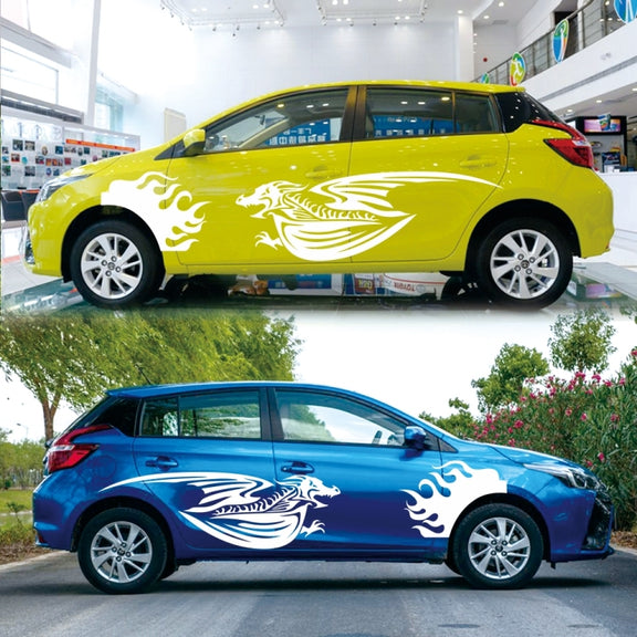 2 PCS/Set D-489 Fire-breathing Dragon Pattern Car Modified Decorative Sticker(White)
