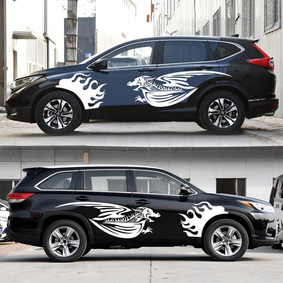 2 PCS/Set D-489 Fire-breathing Dragon Pattern Car Modified Decorative Sticker(White)