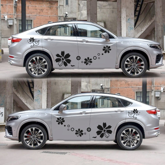 2 PCS/Set D-510 Flowers Pattern Car Modified Decorative Sticker(Black)