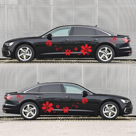 2 PCS/Set D-510 Flowers Pattern Car Modified Decorative Sticker(Red)