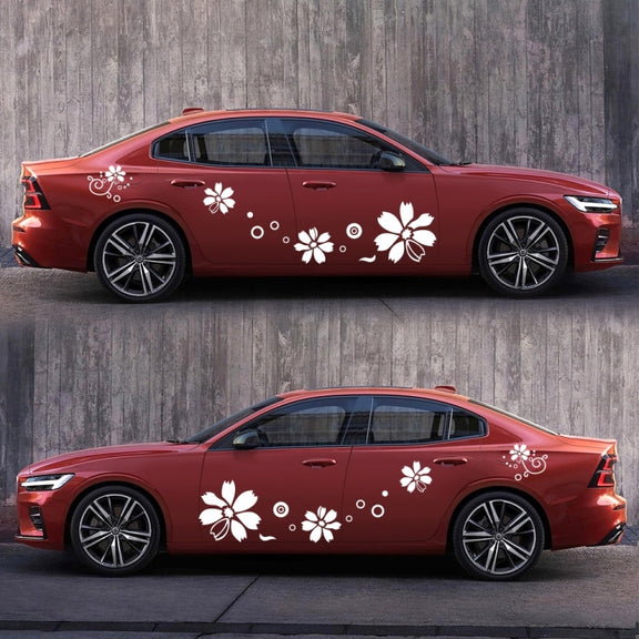 2 PCS/Set D-510 Flowers Pattern Car Modified Decorative Sticker(White)