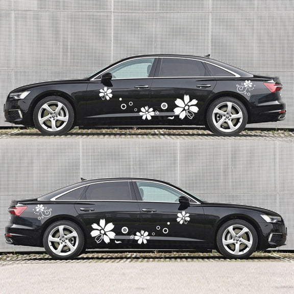 2 PCS/Set D-510 Flowers Pattern Car Modified Decorative Sticker(White)