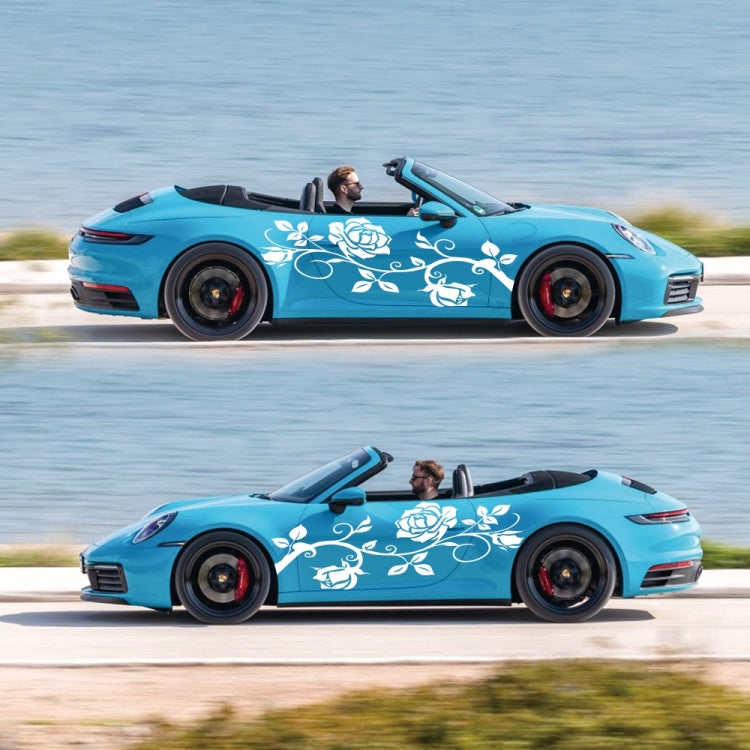 2 PCS/Set D-545 Rose Pattern Car Modified Decorative Sticker(White)