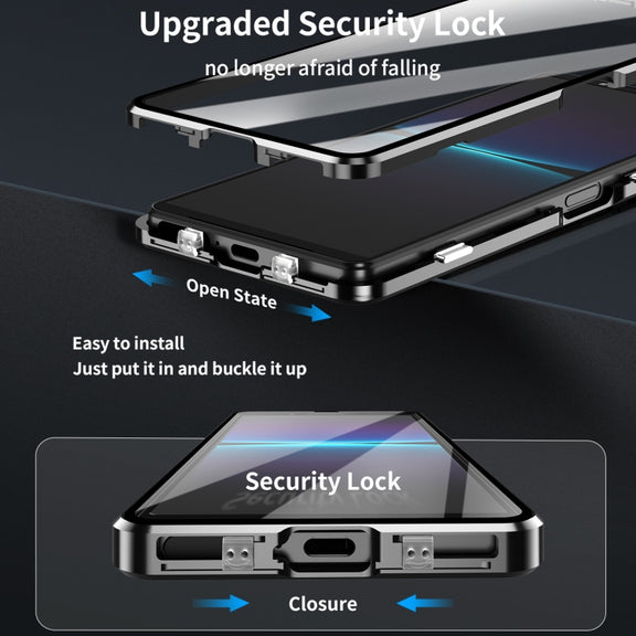For Sony Xperia 1 IV HD Magnetic Metal Tempered Glass Phone Case(Black)