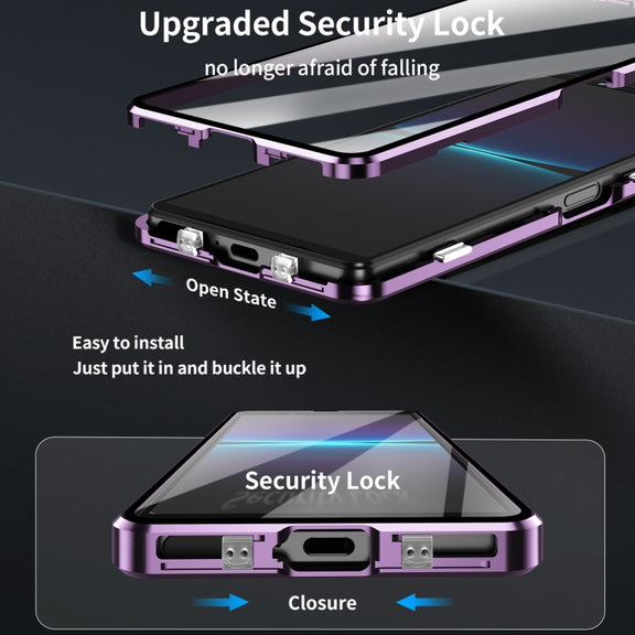 For Sony Xperia 1 IV HD Magnetic Metal Tempered Glass Phone Case(Purple)