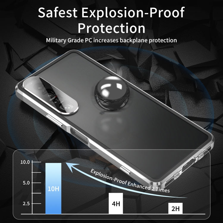For Sony Xperia 1 IV HD Magnetic Metal Tempered Glass Phone Case(Silver)