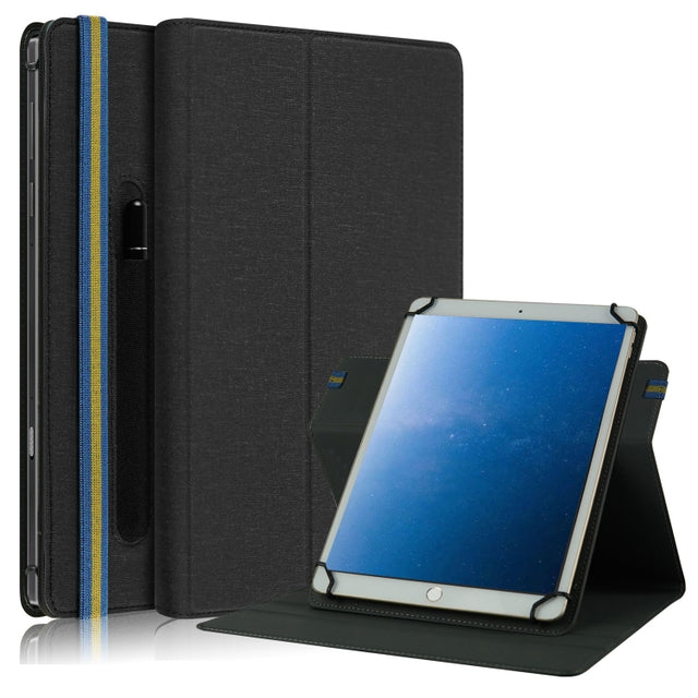 For 10 inch Cloth Texture 360 Rotation Horizontal Flip Universal Tablet PC Leather Case with Pen Slot(Black)