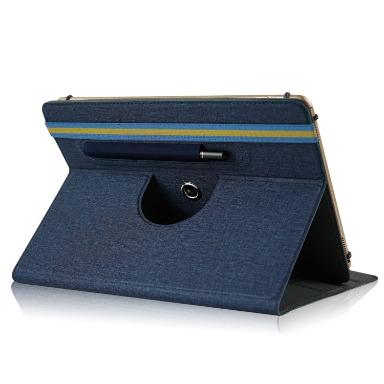 For 10 inch Cloth Texture 360 Rotation Horizontal Flip Universal Tablet PC Leather Case with Pen Slot(Blue)