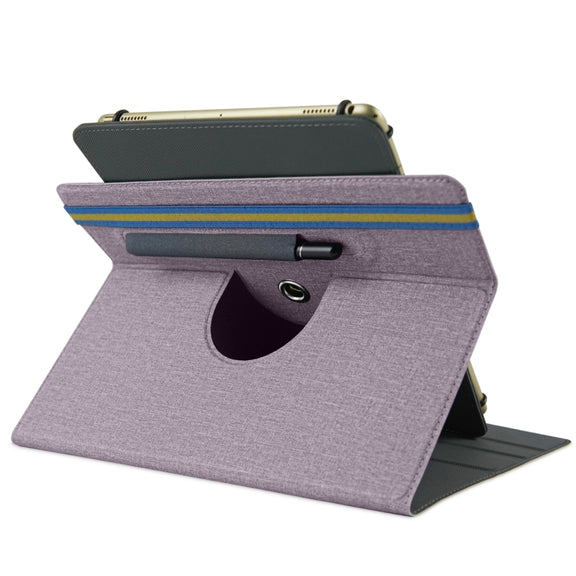 For 10 inch Cloth Texture 360 Rotation Horizontal Flip Universal Tablet PC Leather Case with Pen Slot(Purple)