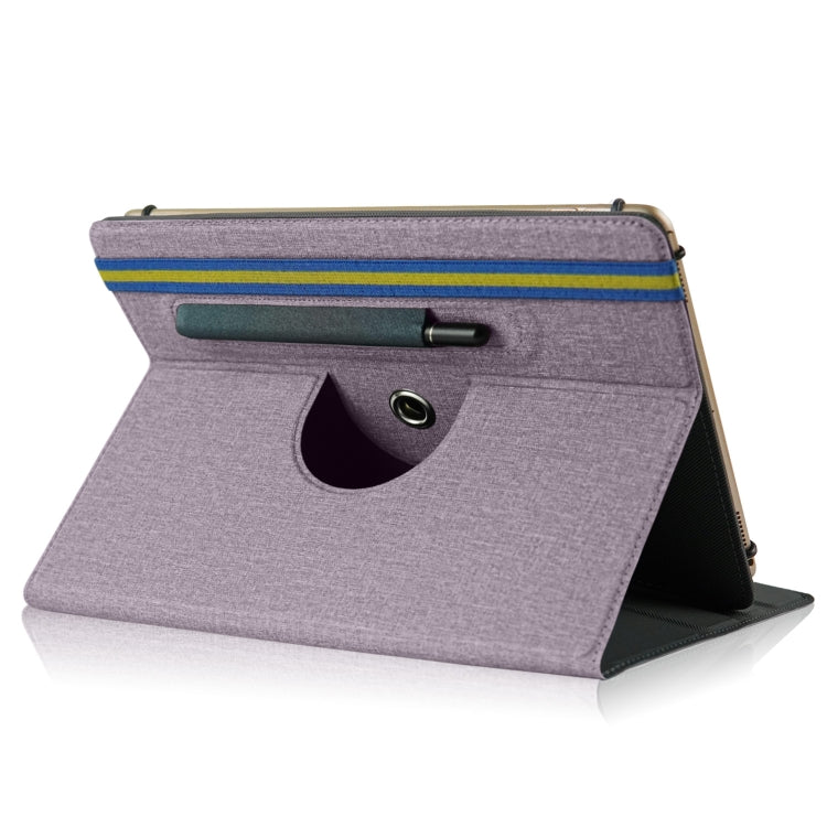 For 10 inch Cloth Texture 360 Rotation Horizontal Flip Universal Tablet PC Leather Case with Pen Slot(Purple)