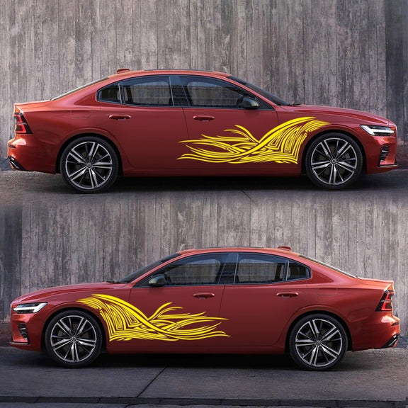 2 PCS/Set D-752 Lines Pattern Car Modified Decorative Sticker(Yellow)