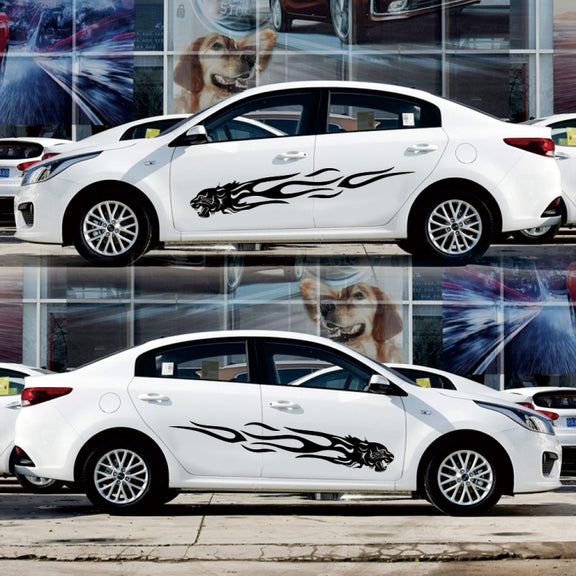 2 PCS/Set D-815 Flame Lion Pattern Car Modified Decorative Sticker(Black)