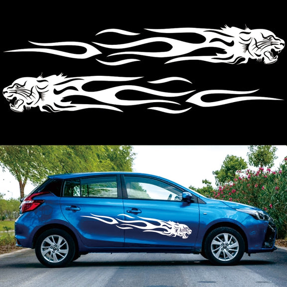 2 PCS/Set D-815 Flame Lion Pattern Car Modified Decorative Sticker(White)