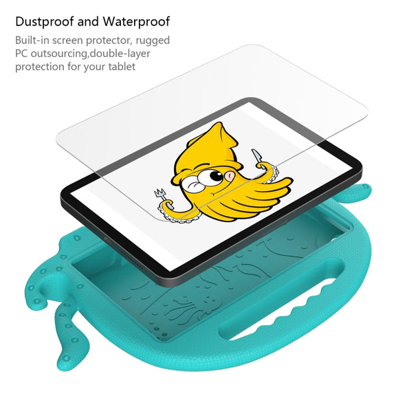 For Amazon Kindle Fire HD 7 2019 / 2017 / 2015 Octopus EVA Shockproof Tablet Case with Screen Film & Shoulder Strap(Glacier Green)