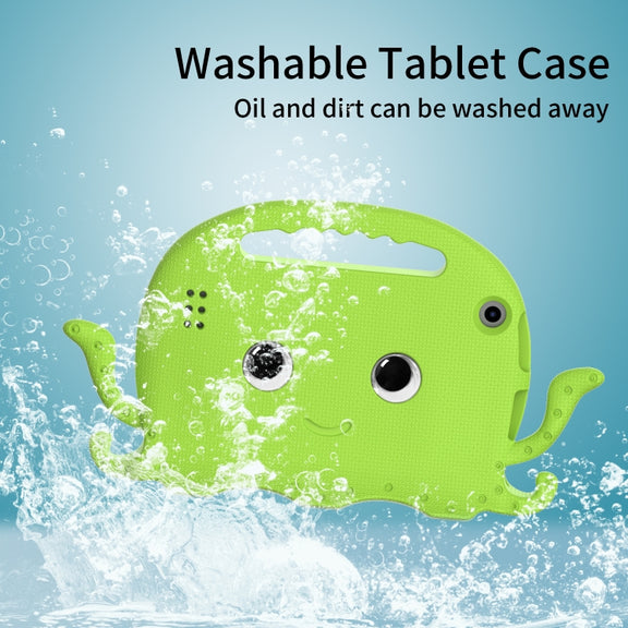 For Amazon Kindle Fire HD 7 2019 / 2017 / 2015 Octopus EVA Shockproof Tablet Case with Screen Film & Shoulder Strap(Grass Green)
