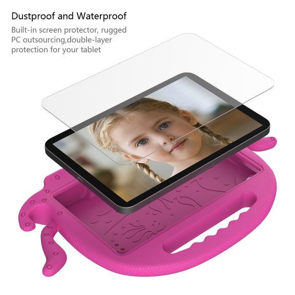 For Amazon Kindle Fire HD 7 2019 / 2017 / 2015 Octopus EVA Shockproof Tablet Case with Screen Film & Shoulder Strap(Rose Red)
