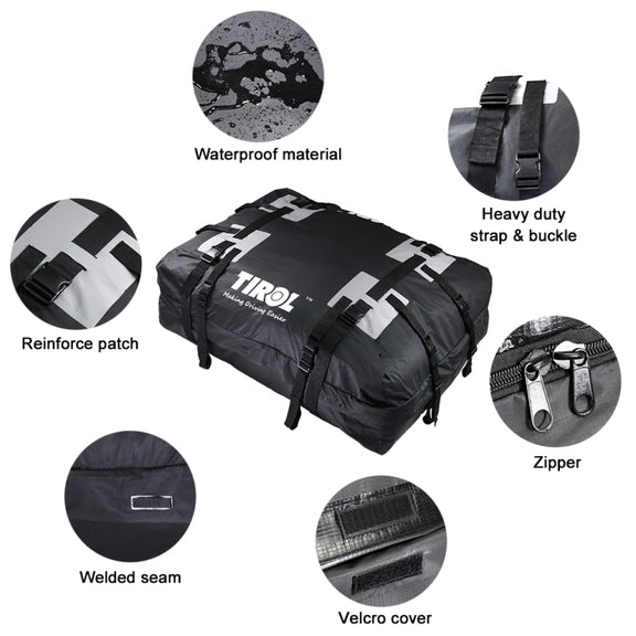TIROL T24528 15 Cubic Foot Car Universal Rainproof Roof Luggage Outdoor Camper Roof Bag