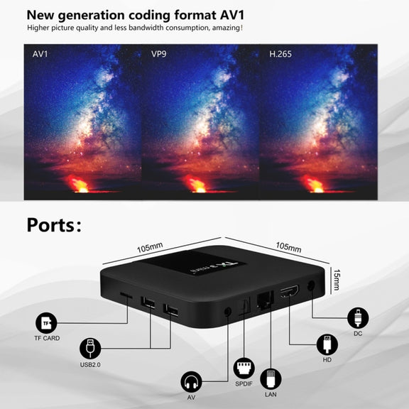 TX3 mini+  Android 11.0 Smart TV Box, Amlogic S905W2 Quad Core, Memory:4GB+64GB, 2.4GHz / 5GHz WiFi(EU Plug)