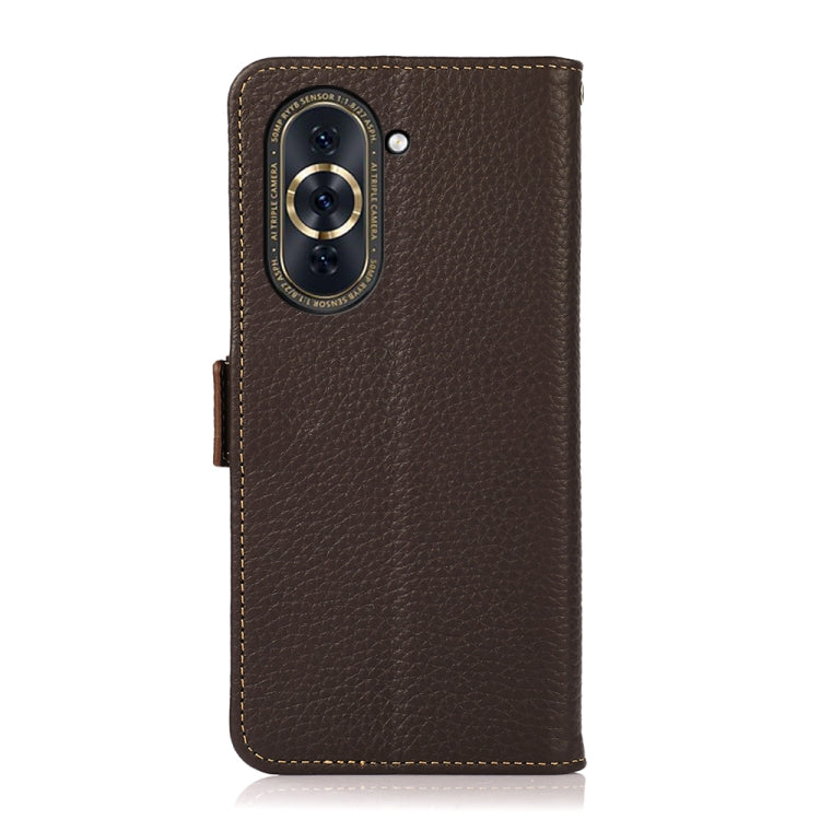 For Huawei Nova 10 KHAZNEH Side-Magnetic Litchi Genuine Leather RFID Phone Case(Brown) - Huawei Cases by PMC TechLife | Online Shopping South Africa | PMC TechLife | Buy Now Pay Later Mobicred