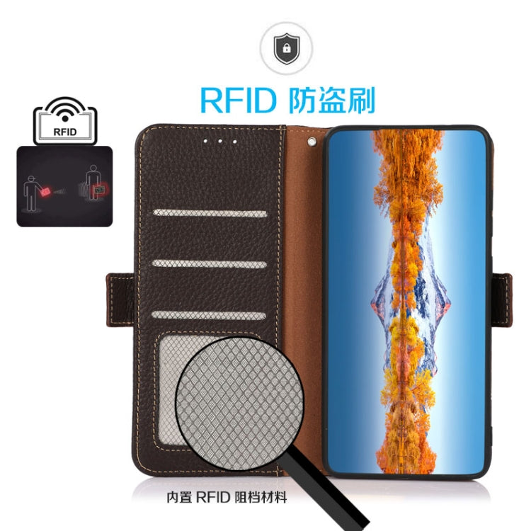 For Huawei Nova 10 KHAZNEH Side-Magnetic Litchi Genuine Leather RFID Phone Case(Brown) - Huawei Cases by PMC TechLife | Online Shopping South Africa | PMC TechLife | Buy Now Pay Later Mobicred