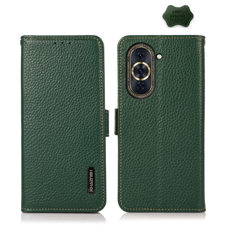 For Huawei Nova 10 KHAZNEH Side-Magnetic Litchi Genuine Leather RFID Phone Case(Green) - Huawei Cases by PMC TechLife | Online Shopping South Africa | PMC TechLife | Buy Now Pay Later Mobicred
