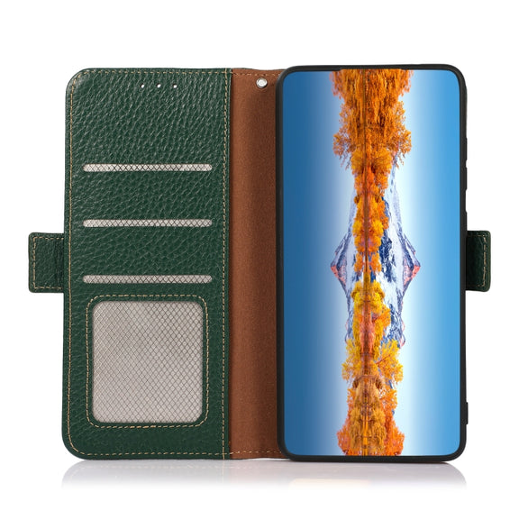 For Huawei Nova 10 KHAZNEH Side-Magnetic Litchi Genuine Leather RFID Phone Case(Green)
