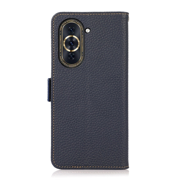 For Huawei Nova 10 KHAZNEH Side-Magnetic Litchi Genuine Leather RFID Phone Case(Blue)