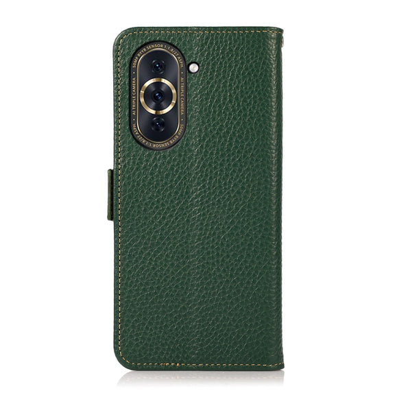 For Huawei Nova 10 Pro KHAZNEH Side-Magnetic Litchi Genuine Leather RFID Phone Case(Green)