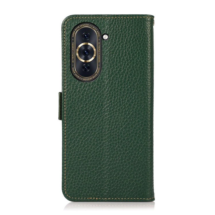 For Huawei Nova 10 Pro KHAZNEH Side-Magnetic Litchi Genuine Leather RFID Phone Case(Green)