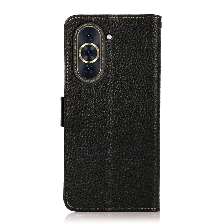 For Huawei Nova 10 Pro KHAZNEH Side-Magnetic Litchi Genuine Leather RFID Phone Case(Black) - Huawei Cases by PMC TechLife | Online Shopping South Africa | PMC TechLife | Buy Now Pay Later Mobicred