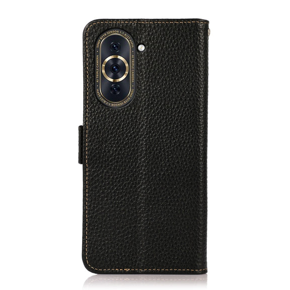 For Huawei Nova 10 Pro KHAZNEH Side-Magnetic Litchi Genuine Leather RFID Phone Case(Black)