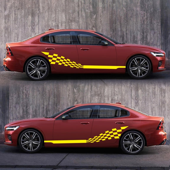 2 PCS/Set D-944 Striped Plaid Pattern Car Modified Decorative Sticker(Yellow)